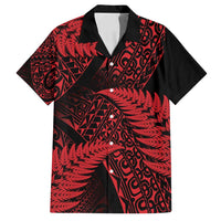 New Zealand Rugby Pacific Personalised Family Matching Puletasi and Hawaiian Shirt All Red Maori Pasifika Fern Pattern LT9 Dad's Shirt - Short Sleeve Red - Polynesian Pride