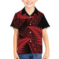New Zealand Rugby Pacific Personalised Family Matching Short Sleeve Bodycon Dress and Hawaiian Shirt All Red Maori Pasifika Fern Pattern LT9 Son's Shirt Red - Polynesian Pride