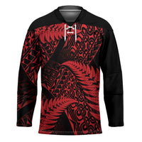 New Zealand Rugby Pacific Personalised Hockey Jersey All Red Maori Pasifika Fern Pattern LT9 Unisex Red - Polynesian Pride