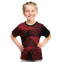 New Zealand Rugby Pacific Personalised Kid T Shirt All Red Maori Pasifika Fern Pattern LT9 Red - Polynesian Pride
