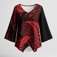 New Zealand Rugby Pacific Personalised Kimono Sleeve Blouse All Red Maori Pasifika Fern Pattern - Polynesian Pride