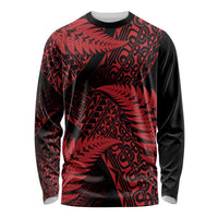 New Zealand Rugby Pacific Personalised Long Sleeve Shirt All Red Maori Pasifika Fern Pattern LT9 Unisex Red - Polynesian Pride