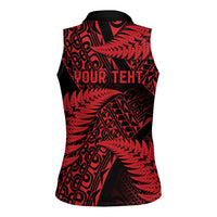 New Zealand Rugby Pacific Personalised Women Sleeveless Polo Shirt All Red Maori Pasifika Fern Pattern