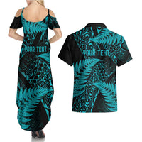 New Zealand Rugby Pacific Personalised Couples Matching Summer Maxi Dress and Hawaiian Shirt All Turquoise Maori Pasifika Fern Pattern