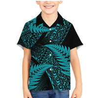 New Zealand Rugby Pacific Personalised Family Matching Mermaid Dress and Hawaiian Shirt All Turquoise Maori Pasifika Fern Pattern
