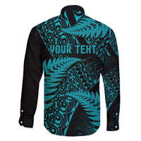 New Zealand Rugby Pacific Personalised Family Matching Off The Shoulder Long Sleeve Dress and Hawaiian Shirt All Turquoise Maori Pasifika Fern Pattern