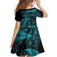New Zealand Rugby Pacific Personalised Family Matching Off Shoulder Short Dress and Hawaiian Shirt All Turquoise Maori Pasifika Fern Pattern