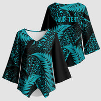 New Zealand Rugby Pacific Personalised Kimono Sleeve Blouse All Turquoise Maori Pasifika Fern Pattern - Polynesian Pride