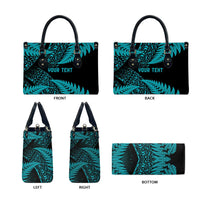 New Zealand Rugby Pacific Personalised Leather Bag All Turquoise Maori Pasifika Fern Pattern - Polynesian Pride