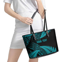 New Zealand Rugby Pacific Personalised Leather Tote Bag All Turquoise Maori Pasifika Fern Pattern LT9 - Polynesian Pride