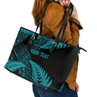 New Zealand Rugby Pacific Personalised Leather Tote Bag All Turquoise Maori Pasifika Fern Pattern LT9 - Polynesian Pride