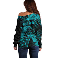 New Zealand Rugby Pacific Personalised Off Shoulder Sweater All Turquoise Maori Pasifika Fern Pattern