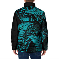 New Zealand Rugby Pacific Personalised Padded Jacket All Turquoise Maori Pasifika Fern Pattern - Polynesian Pride