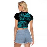 New Zealand Rugby Pacific Personalised Raglan Cropped T Shirt All Turquoise Maori Pasifika Fern Pattern LT9 - Polynesian Pride