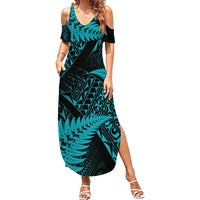 New Zealand Rugby Pacific Personalised Summer Maxi Dress All Turquoise Maori Pasifika Fern Pattern