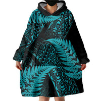 New Zealand Rugby Pacific Personalised Wearable Blanket Hoodie All Turquoise Maori Pasifika Fern Pattern