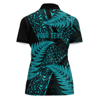 New Zealand Rugby Pacific Personalised Women Polo Shirt All Turquoise Maori Pasifika Fern Pattern
