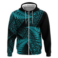 New Zealand Rugby Pacific Personalised Zip Hoodie All Turquoise Maori Pasifika Fern Pattern