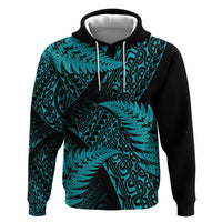New Zealand Rugby Pacific Personalised Zip Hoodie All Turquoise Maori Pasifika Fern Pattern