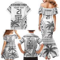 Custom Fiji Rugby Family Matching Mermaid Dress and Hawaiian Shirt Polynesian Fijian Masi Palm Tree