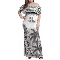 Custom Fiji Rugby Family Matching Off Shoulder Maxi Dress and Hawaiian Shirt Polynesian Fijian Masi Palm Tree