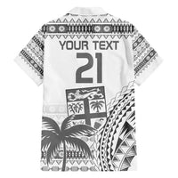 Custom Fiji Rugby Family Matching Short Sleeve Bodycon Dress and Hawaiian Shirt Polynesian Fijian Masi Palm Tree