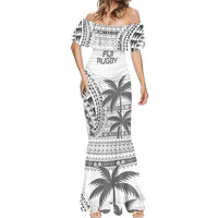 Custom Fiji Rugby Mermaid Dress Polynesian Fijian Masi Palm Tree
