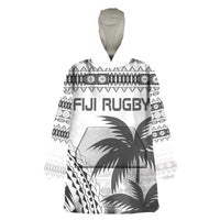 Custom Fiji Rugby Wearable Blanket Hoodie Polynesian Fijian Masi Palm Tree LT9 One Size White - Polynesian Pride