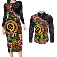 Vanuatu Personalised Couples Matching Long Sleeve Bodycon Dress and Long Sleeve Button Shirt Aboriginal Dot Paitnting - Polynesian Pride