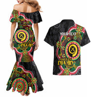 Vanuatu Personalised Couples Matching Mermaid Dress and Hawaiian Shirt Aboriginal Dot Paitnting - Polynesian Pride