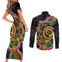 Vanuatu Personalised Couples Matching Short Sleeve Bodycon Dress and Long Sleeve Button Shirt Aboriginal Dot Paitnting - Polynesian Pride