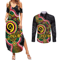 Vanuatu Personalised Couples Matching Summer Maxi Dress and Long Sleeve Button Shirt Aboriginal Dot Paitnting - Polynesian Pride