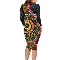 Vanuatu Personalised Family Matching Long Sleeve Bodycon Dress and Hawaiian Shirt Aboriginal Dot Paitnting - Polynesian Pride