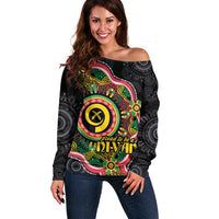 Vanuatu Personalised Off Shoulder Sweater Aboriginal Dot Paitnting - Polynesian Pride