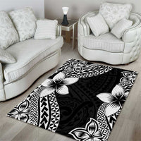 Lotu Tamaiti White Sunday Area Rug Pacific Plumeria Flowers - Black Version