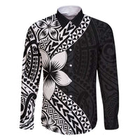 Lotu Tamaiti White Sunday Family Matching Long Sleeve Bodycon Dress and Hawaiian Shirt Pacific Plumeria Flowers - Black Version