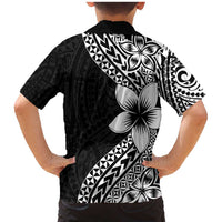 Lotu Tamaiti White Sunday Family Matching Mermaid Dress and Hawaiian Shirt Pacific Plumeria Flowers - Black Version