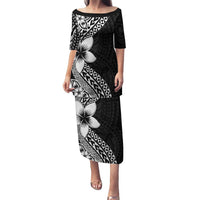 Lotu Tamaiti White Sunday Family Matching Puletasi and Hawaiian Shirt Pacific Plumeria Flowers - Black Version