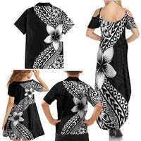 Lotu Tamaiti White Sunday Family Matching Summer Maxi Dress and Hawaiian Shirt Pacific Plumeria Flowers - Black Version