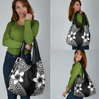 Lotu Tamaiti White Sunday Grocery Bag Pacific Plumeria Flowers - Black Version