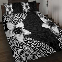 Lotu Tamaiti White Sunday Quilt Bed Set Pacific Plumeria Flowers - Black Version