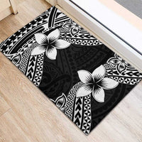 Lotu Tamaiti White Sunday Rubber Doormat Pacific Plumeria Flowers - Black Version