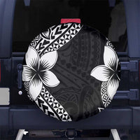 Lotu Tamaiti White Sunday Spare Tire Cover Pacific Plumeria Flowers - Black Version