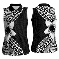Lotu Tamaiti White Sunday Women Sleeveless Polo Shirt Pacific Plumeria Flowers - Black Version