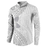 Lotu Tamaiti White Sunday Button Sweatshirt Pacific Plumeria Flowers - White Version