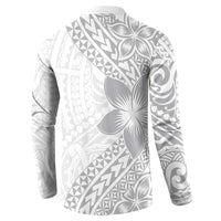 Lotu Tamaiti White Sunday Button Sweatshirt Pacific Plumeria Flowers - White Version