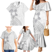 Lotu Tamaiti White Sunday Family Matching Mermaid Dress and Hawaiian Shirt Pacific Plumeria Flowers - White Version