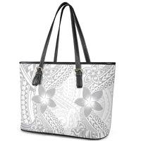 Lotu Tamaiti White Sunday Leather Tote Bag Pacific Plumeria Flowers - White Version