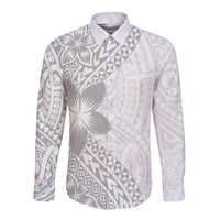 Lotu Tamaiti White Sunday Long Sleeve Button Shirt Pacific Plumeria Flowers - White Version