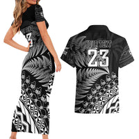 Custom Fiji New Zealand Rugby Couples Matching Short Sleeve Bodycon Dress and Hawaiian Shirt Cibi Dance with Black Fern